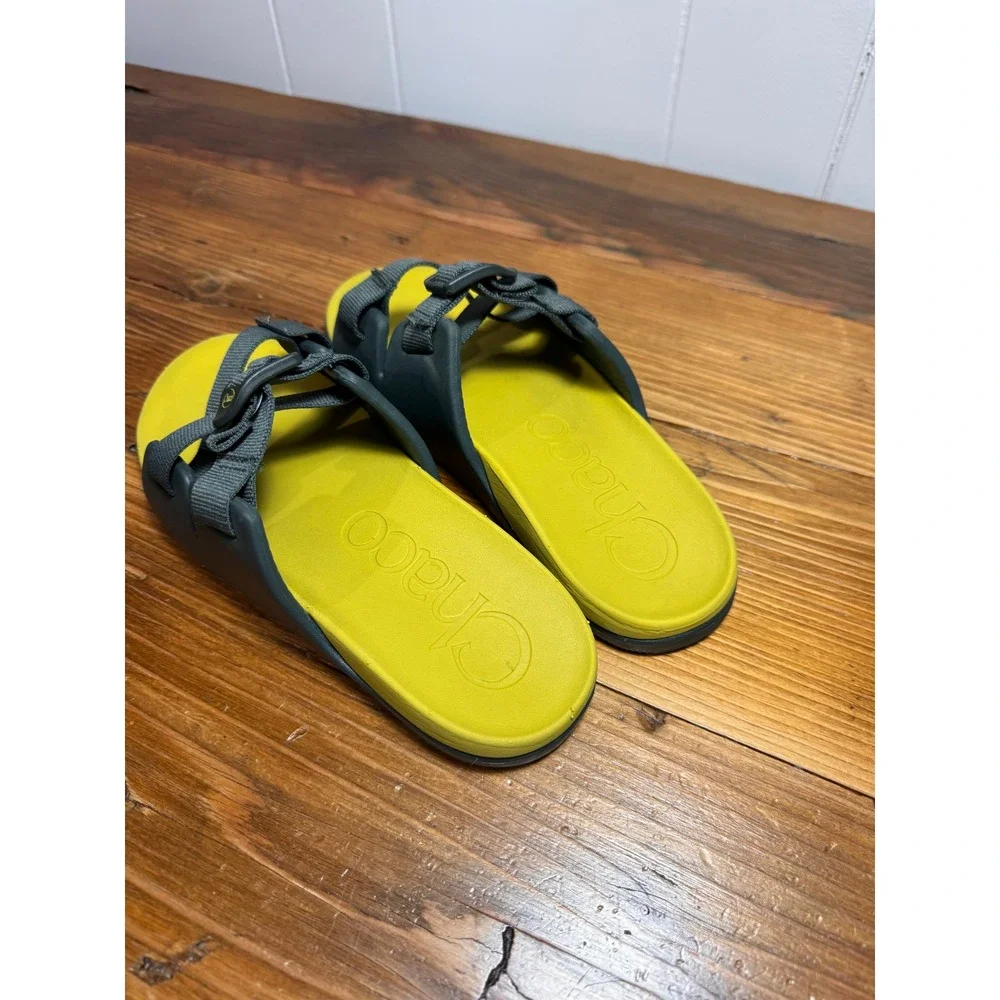 Chaco Chillos Slide Sandals Kids Boys Girls Sz 5 Green Yellow Adjustable Straps